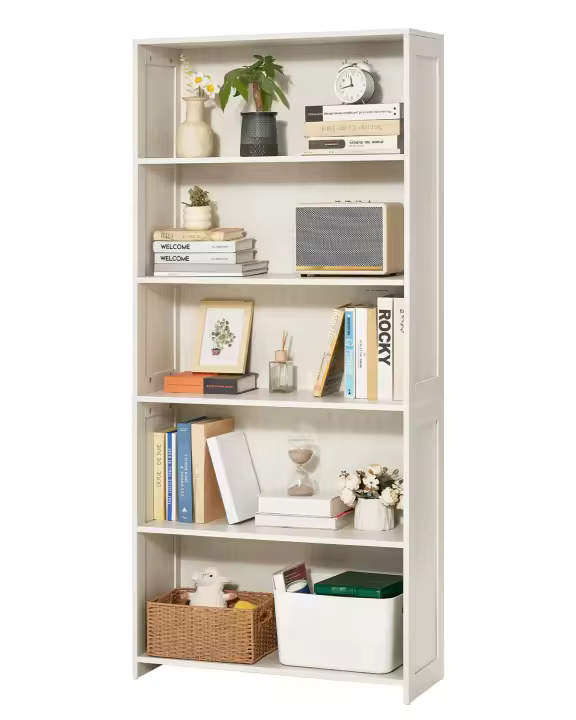 SucceBuy Estantería ancha de 5 niveles - Librería abierta de madera de 68 pulgadas con estante organizador de exhibición y almacenamiento - 1