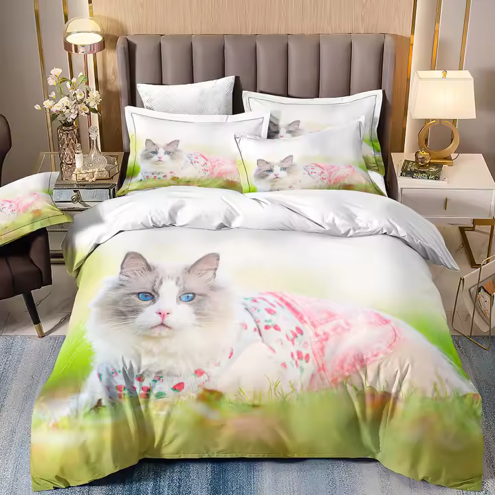 Funda de edredón con estampado 3D de gatito Kawaii, juego de cama para gato, funda nórdica, edredón para dormitorio, funda de edredón individual, tamaño King, textil para el hogar - 1