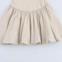 BUNO-Mini vestido de retazos de moda para mujer, cuello redondo, sin mangas, dobladillo abullonado, vestidos para mujer - details 9