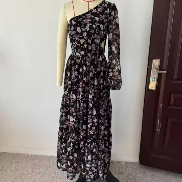 OUWU Vestido Largo de Verano Estilo Bohemio para Mujer Algodón, Lino, Floral, Manga Corta, Estilo Coreano, Casual - 1