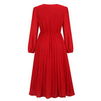 Vestidos largos informales para mujer, cuello en V, manga larga, cintura alta, Maxi, diario, rojo S - details 9