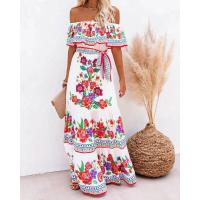 BUNO-Vestido largo con estampado de azafrán, primavera 2024, novedad de verano, soporte independiente, hombros descubiertos, estampado de flores rojas, vestido largo de gran tamaño, dobladillo ancho, sin mangas - details 3