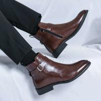 Botas puntiagudas de moda de negocios de cuero suave clásico para hombres, pantalones cortos casuales de estilo británico de caña alta - details 7