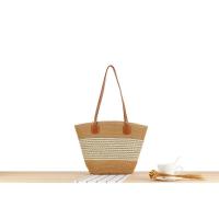 Bolso de hombro de vacaciones versátil tejido a mano con textura premium, de gran capacidad y a rayas. - details 11
