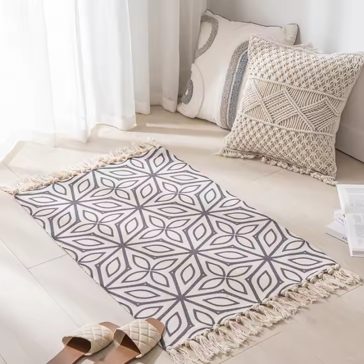 Alfombra de algodón con mechones de algodón,Lavable,Retro,para Pasillo,con borlas,Estilo Bohemio,marroquí,para salón,Dormitorio,Puerta de Entrada (Marrón Claro, 60 x 130 cm) - 1