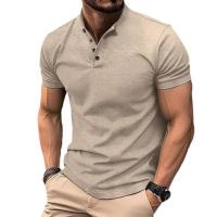 Polo de manga corta para hombre, camiseta informal de talla grande Henley con cuello, color beige, rojo, verde, 2xl - details 4