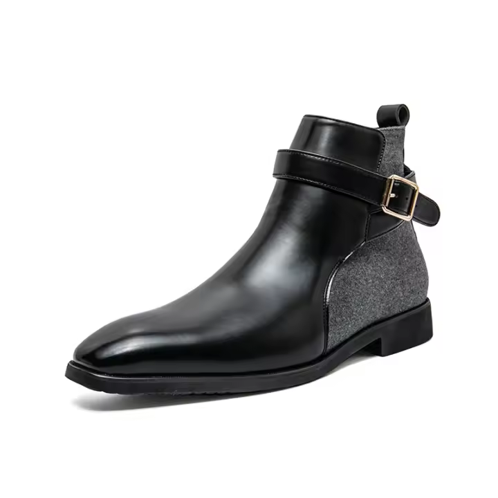 Empalme de botas de cuero de moda para hombres, botas de pie de gran tamaño, botas formales de negocios británicas para hombres. - 1