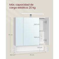 Armario de Baño con Luz LED 16,5 x 70 x 75 cm Toma Corriente Cesta Colgante Soporte para Secador - details 0