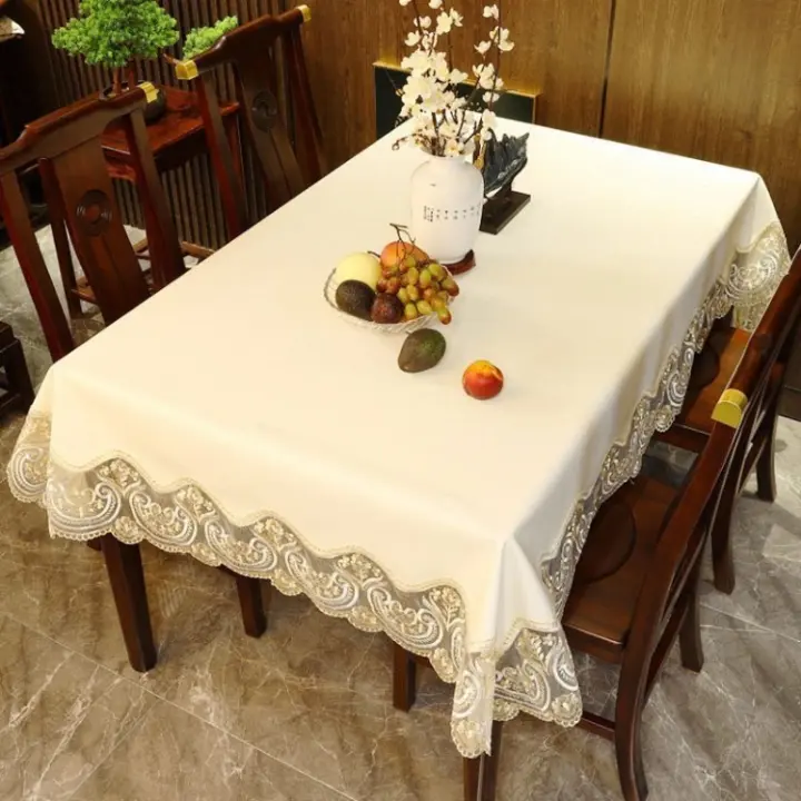 Mantel rectangular de lujo con bordado de encaje, cubierta de mesa redonda, mesa elegante con flores, tela de comedor, pañuelos de mesa - 1