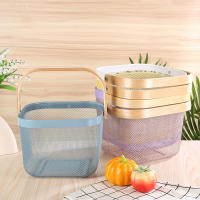 Estante de almacenamiento decorativo de malla de alambre con mango de madera para cocina, baño - Blanco, 24 x 16 cm - details 0