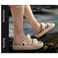 Sandalias deslizantes de doble correa para mujer, sandalias con correa para exteriores, informales, suela gruesa, para playa, impermeables, EVA, en espiga, DIY - details 15