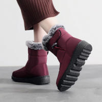 Botas de nieve de felpa para exteriores, botines de algodón de caña media con velcro ensanchado para mujer, botas de algodón impermeables para mujer - details 7