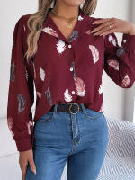 Blusa de manga larga con estampado de plumas para mujer, camisa blanca a la moda, Top informal para oficina, ropa elegante para mujer, novedad de otoño - details 10