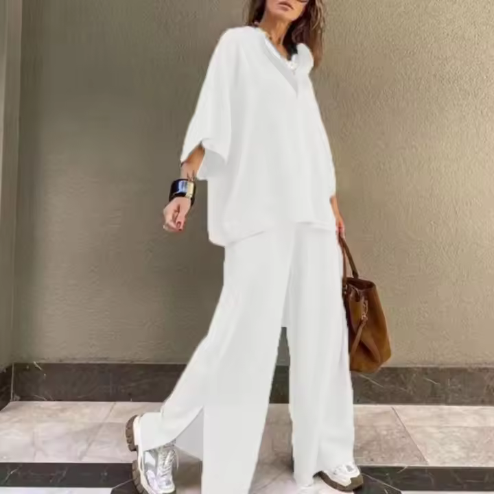 2025 Top y conjunto vintage para mujer, pantalones sueltos casuales Tre para mujer - 1