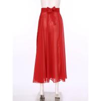 Faldas largas transparentes para mujer, faldas latino Tango salón baile Flamenco lírico, falda dobladillo ancho cintura alta de - details 15