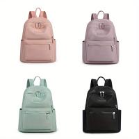 Mochila Simple informal para mujer, mochila escolar de Color sólido, mochila de viaje de nailon - details 2