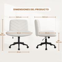 Silla de Oficina sin Reudas, Silla Piernas Cruzadas con Función Mecedora, Silla de Escritorio Ancha para Juegos, Silla de Maquillaje sin Brazos para Casa, Marfil - details 38