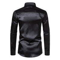 Camisa de vestir de satén de lujo para hombre, esmoquin liso de seda a la moda, informal, para boda, fiesta, graduación y oficina - details 23
