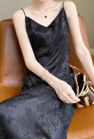Vestido de Seda Satén Francés de Alta Gama Vestido Largo con Tirantes para Mujeres en Verano - details 4