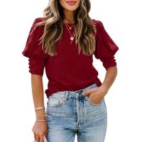 Tops de cuello redondo de color sólido para mujer, ropa informal de moda, camiseta holgada de manga corta de verano para mujer - details 10