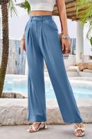 Pantalones de cintura alta para mujer, pantalones de vestir lisos a la moda, pantalones holgados de pierna recta para primavera y otoño - details 26
