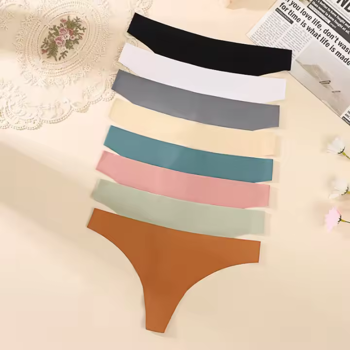 Bikini de seda helada sin costuras para mujer, ropa interior de cintura, cómodo, transpirable, puro en el dobladillo, entrepierna, tanga para mujer, 8 piezas - 1