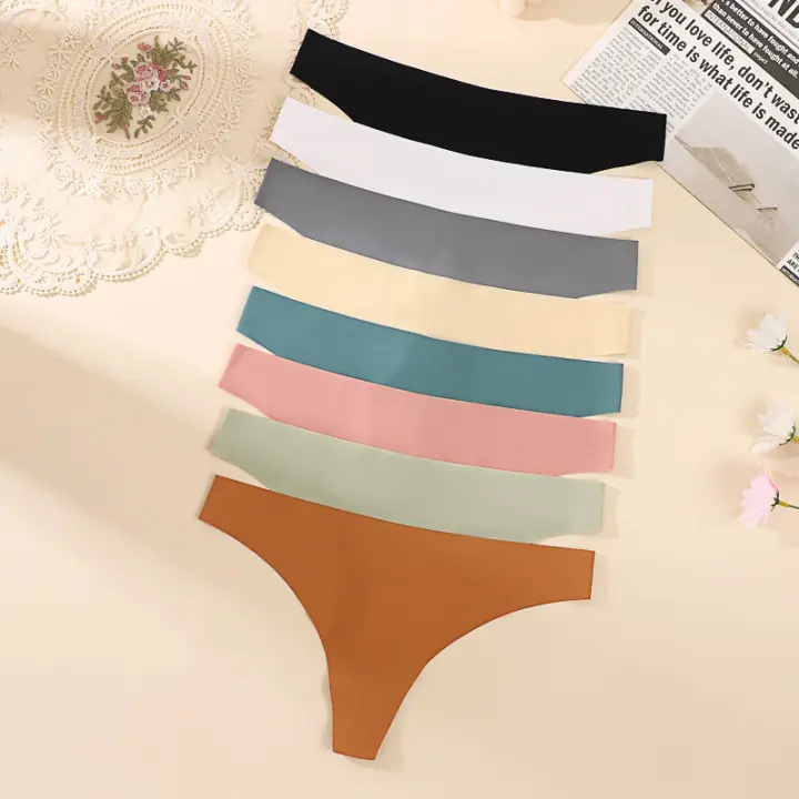 Bikini de seda helada sin costuras para mujer, ropa interior de cintura, cómodo, transpirable, puro en el dobladillo, entrepierna, tanga para mujer, 8 piezas - 1