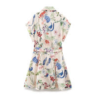 Ropa de mujer europea y americana popular vestido corto con cinturón de textura de seda impresa - details 2