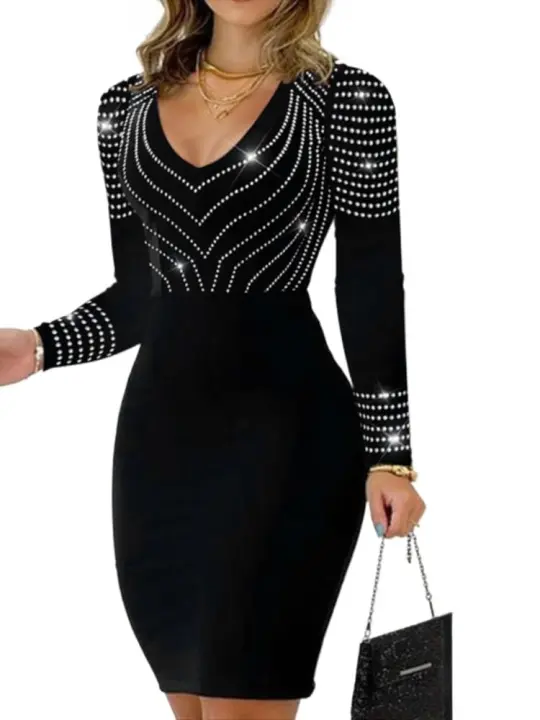 vestido apropiado con decoración en forma de V para fiesta nocturna - 1