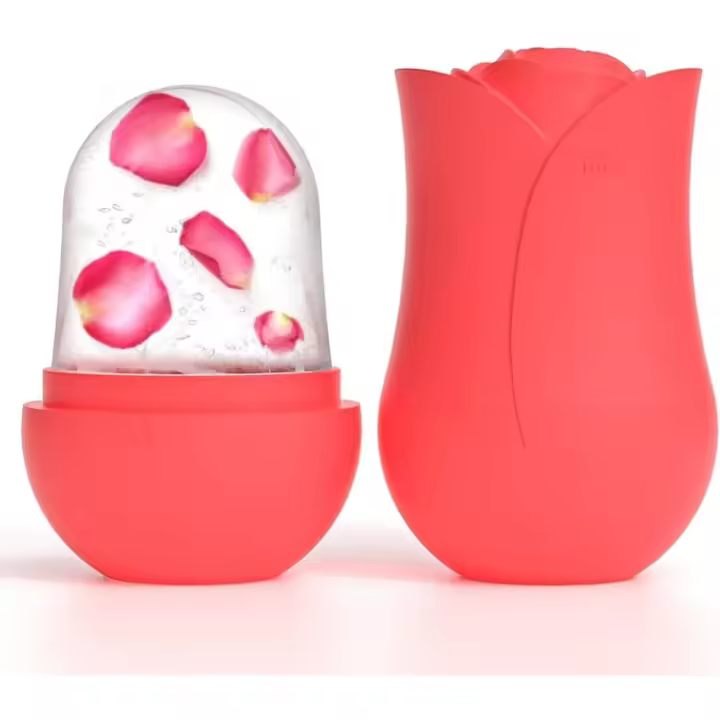 Scttomon Rodillo de Hielo de Silicona Reutilizable Molde de Hielo en Forma de Rosa para Cuidado de la Piel Facial Masajeador de Rollo de Hielo para Ojos y Cuello - 1