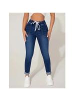 Pantalones vaqueros de mezclilla con cordón en la cintura para mujer, pantalones de tubo elásticos de cintura alta, pantalones de mujer - details 2
