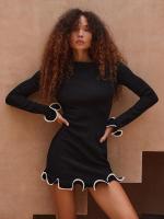 Mini Vestido de punto para mujer, suéter delgado de Color de contraste de hongos, ropa de fiesta femenina - details 22
