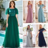 Vestido de noche de malla con cuello redondo y cintura elástica para una gran fiesta de vuelo, lrge prty - details 1