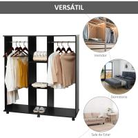 Armario de Ropa con Ruedas Organizador de Ropa de Dormitorio de 120x40x128cm en Negro - details 4