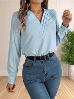 Blusa elegante de oficina de negocios para mujer, camisas elegantes de manga larga con cuello en V en capas, Tops de trabajo 2024 - details 21
