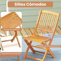 Muebles de Exterior de Madera de Acacia Conjunto de Mesa y Sillas Plegables con Cojines Acolchados Removibles Ideal para Patio Jardín Veranda Balcón (Beige) - details 2