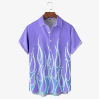 Camisas Hombres, Vintage 3D Moda Red Flame Hawaiian Summer, Camisa de manga corta de gran tamaño para hombres 2023 - details 2