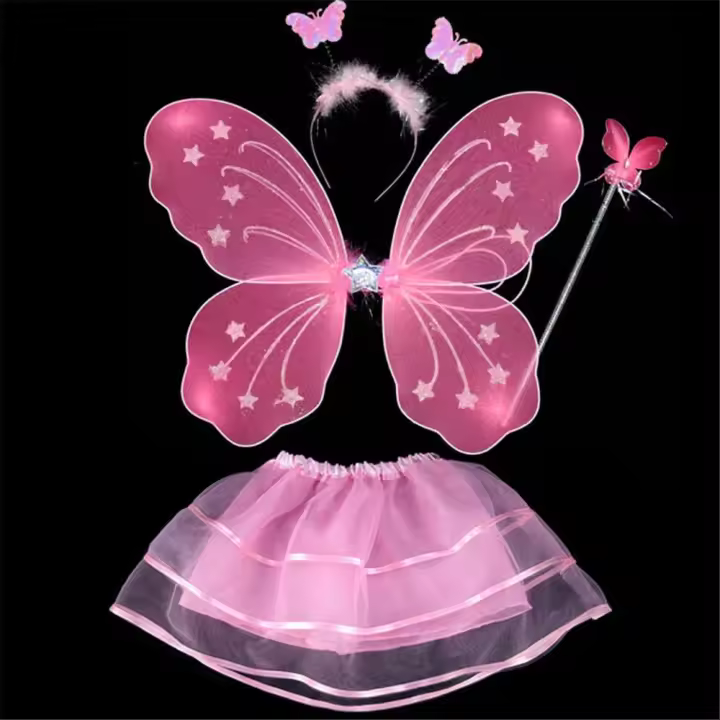 Faldas de tutú de hadas coloridas para niños, conjuntos de disfraces de princesa, diadema de varita, ropa de alas de mariposa - 1