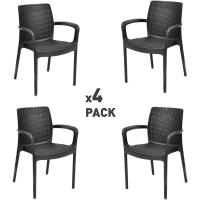 Pack x4 Silla jardín para Interior y Exterior con reposabrazos Ideal para Jardines y terrazas, apilable, Resina con Acabado de ratán Plano, Color Marrón - details 8