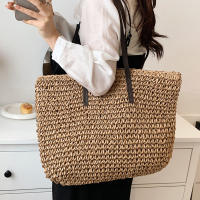 Bolso de playa de verano para mujer bolso de ratán tejido hecho a mano paja de gran capacidad bolso de hombro de cuero para mujer nuevo bohemio - details 8