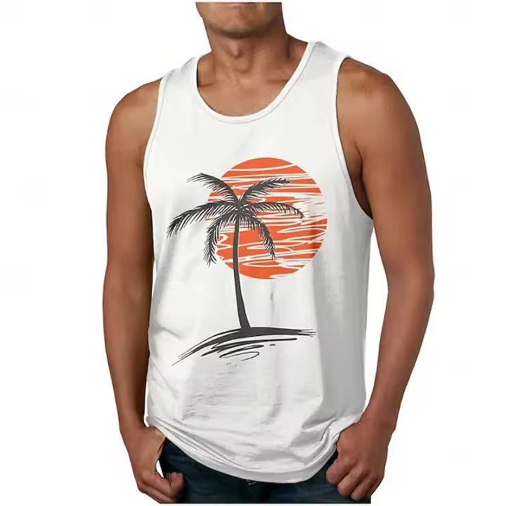Camisetas deportivas sin mangas de verano para hombre, camisetas sin mangas con estampado 3D de sol, chaleco informal cómodo sin mangas, camisetas sin mangas para gimnasio y Fitness a la moda - 1