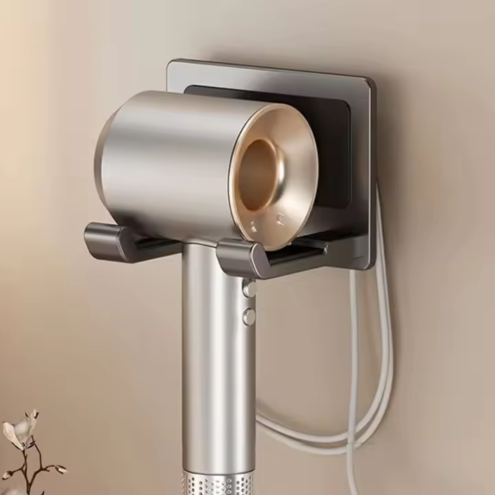 Soporte de aluminio para el cabello, autoadhesivo montado en la pared, perforado, estante para secador de pelo Dyson, organizador de iluminación de baño no perforado - 1