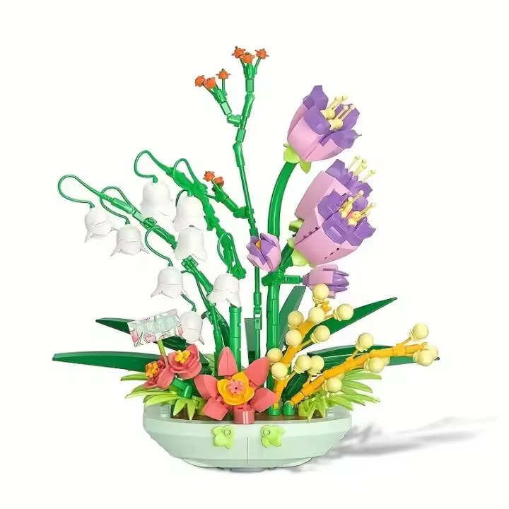 Bloques de construcción de automontaje, Vida eterna fragante, Primavera, ramo de flores en maceta, marea, juego, serie de niñas, decoración de mesa pequeña - 1