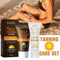 Crema Bronceadora FPS90 Protector Solar, Loción con Brillo Natural Crema Protectora Solar con Aislamiento UV, Set de Cuidado Bronceador para Rostro y Cuerpo - details 0