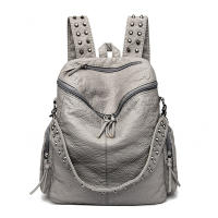 Mochila de piel sintética con decoración de remaches, bolso de hombro multifuncional con cremallera para viajes y compras - details 11
