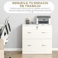 Cajonera de Oficina con 2 Cajones para Carpetas Colgantes con Cerradura y 2 Llaves 74x42x72 cm Blanco - details 3