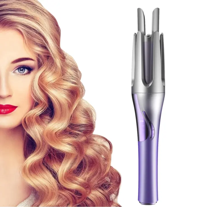 Rizador de pelo inalámbrico automático, rizador de pelo giratorio inalámbrico, recargable por USB, pantalla de temperatura, temporizador ajustable - 1