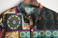 Camisa de lino de manga corta para hombre, camisa de flores de estilo étnico indio, novedad de verano, 2019 - details 3