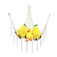 Hamaca de juguete de peluche bohemia, forma Triangular, cesta de almacenamiento de malla colgante, red de pared con borlas de algodón para dormitorio y sala de estar - details 24