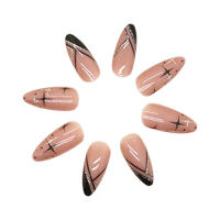 Uñas postizas de línea diagonal negra, diseño de moda único, piezas para estudiantes, decoración diaria de uñas - details 4